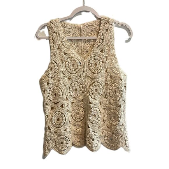 Wonderly Crochet Tank Top Scallop Edge Cream Womens M New Boho Cottagecore Fairy - Picture 1 of 12
